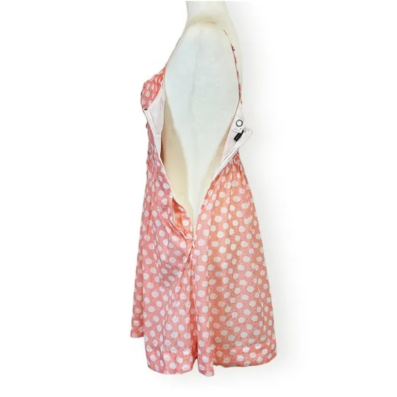 Anthropologie (AKEMI KIN) Audubon Coral Pink and White Polka Dot Smocked…