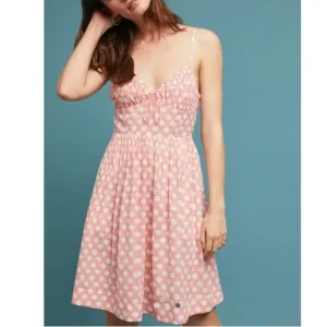 Anthropologie (AKEMI KIN) Audubon Coral Pink and White Polka Dot Smocked…