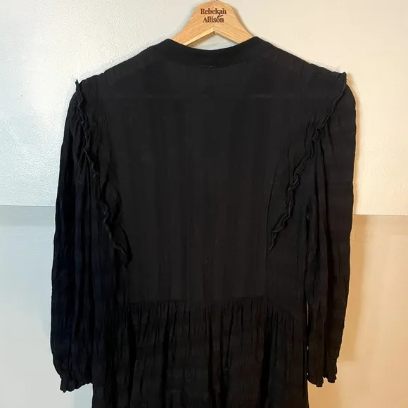 Anthropologie Amadi Rossi Ruffled Tunic Black 3/4 Sleeves Dress EUC