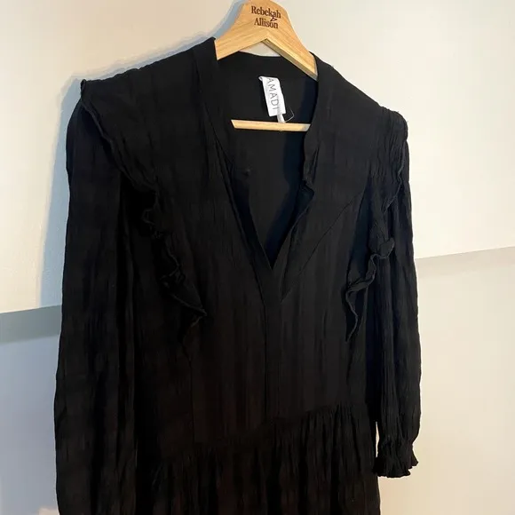 Anthropologie Amadi Rossi Ruffled Tunic Black 3/4 Sleeves Dress EUC