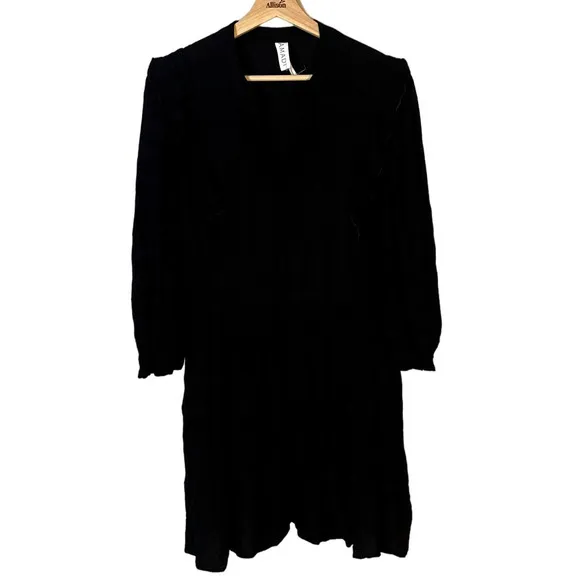 Anthropologie Amadi Rossi Ruffled Tunic Black 3/4 Sleeves Dress EUC