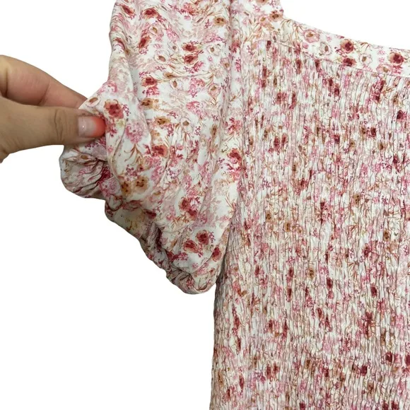 ANTHROPOLOGIE Another Love Smocked Floral Puff Sleeve Pink Dress Size XL petite