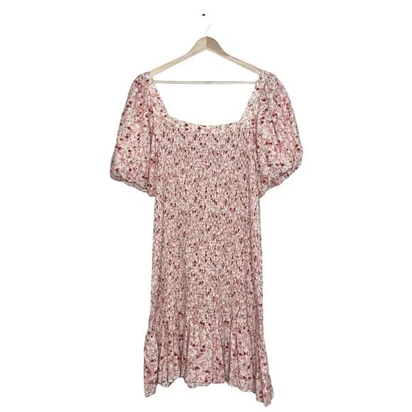 ANTHROPOLOGIE Another Love Smocked Floral Puff Sleeve Pink Dress Size XL petite
