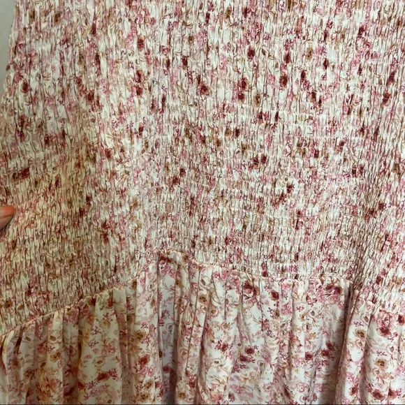 ANTHROPOLOGIE Another Love Smocked Floral Puff Sleeve Pink Dress Size XL petite