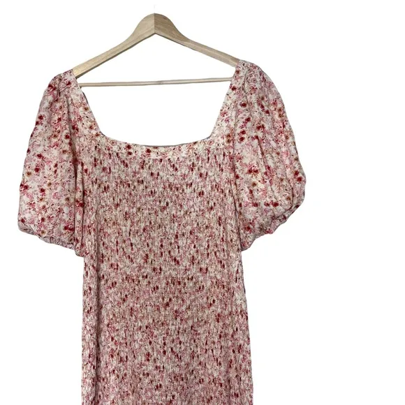 ANTHROPOLOGIE Another Love Smocked Floral Puff Sleeve Pink Dress Size XL petite