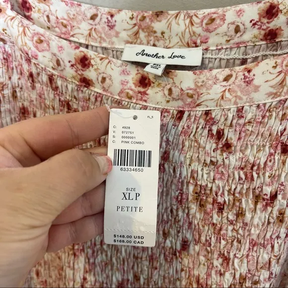 ANTHROPOLOGIE Another Love Smocked Floral Puff Sleeve Pink Dress Size XL petite