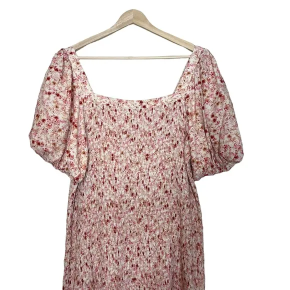 ANTHROPOLOGIE Another Love Smocked Floral Puff Sleeve Pink Dress Size XL petite
