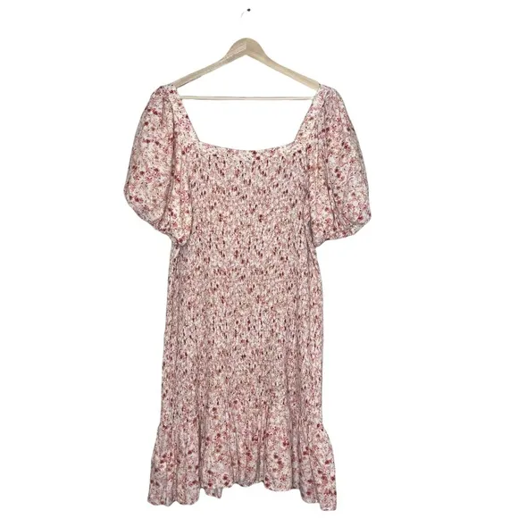 ANTHROPOLOGIE Another Love Smocked Floral Puff Sleeve Pink Dress Size XL petite