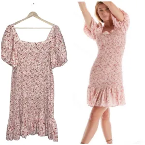 ANTHROPOLOGIE Another Love Smocked Floral Puff Sleeve Pink Dress Size XL petite