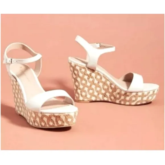 Anthropologie Arden Cork Platform Sandals size 10 in White Leather