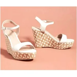 Anthropologie Arden Cork Platform Sandals size 10 in White Leather