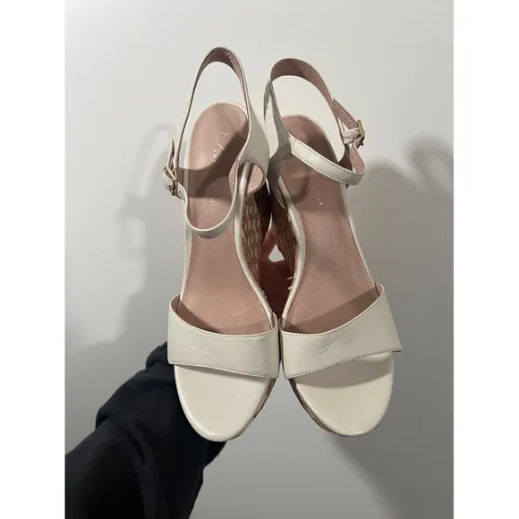 Anthropologie Arden Cork Platform Sandals size 10 in White Leather