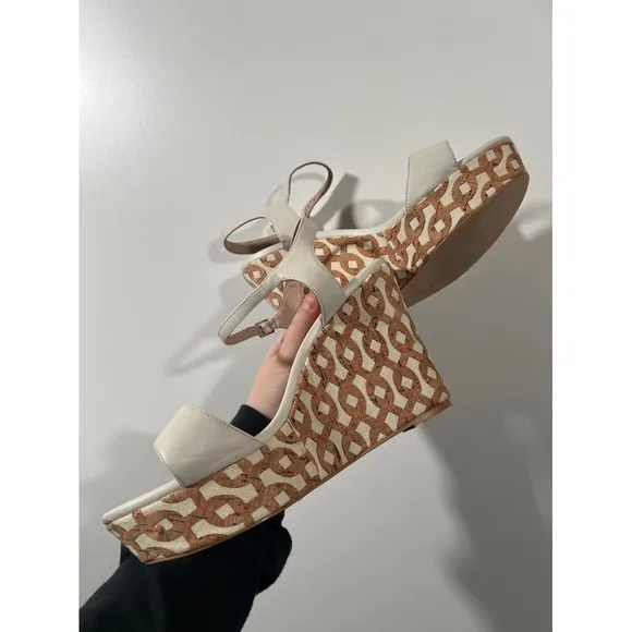 Anthropologie Arden Cork Platform Sandals size 10 in White Leather