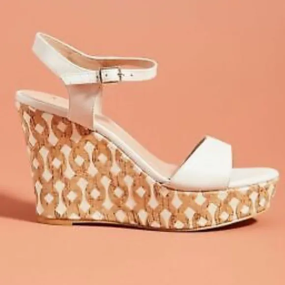 Anthropologie Arden Cork Platform Sandals size 10 in White Leather