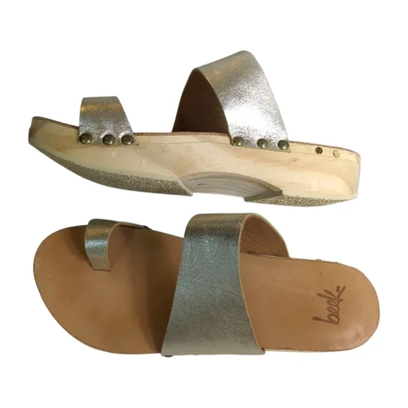 Anthropologie Beek Tattler Slide Clog Sandal Gold Perfect Cond Size 9