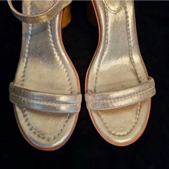 Anthropologie BERNARDO Harlow Metallic Leather Heeled Sandals Gold Size 9.5
