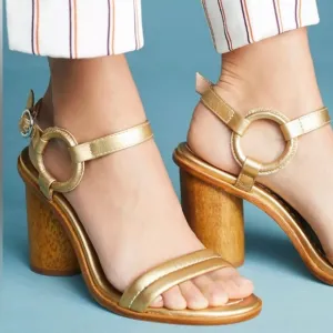 Anthropologie BERNARDO Harlow Metallic Leather Heeled Sandals Gold Size 9.5