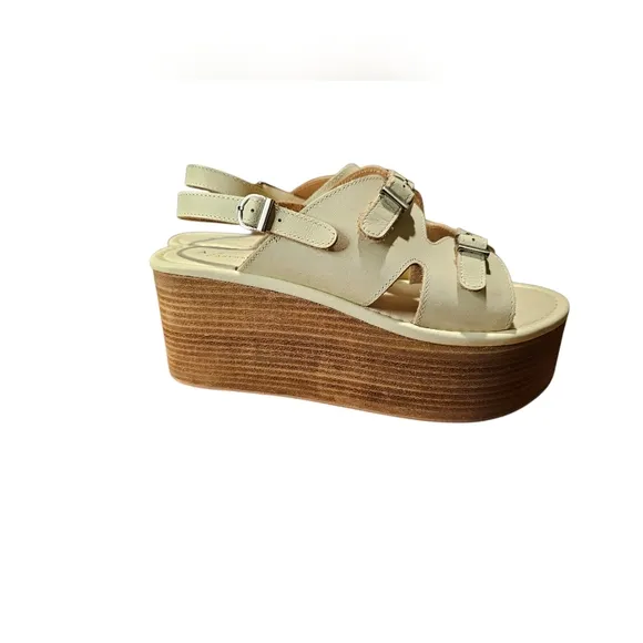 Anthropologie  Cream Platform Leather Sandals Size 39/8.5