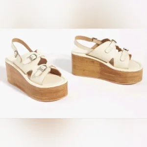 Anthropologie  Cream Platform Leather Sandals Size 39/8.5