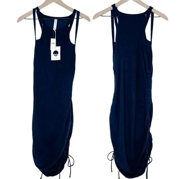 Anthropologie Daily Practice Strappy Terry Mini Dress Ruched Sides Navy size XSP