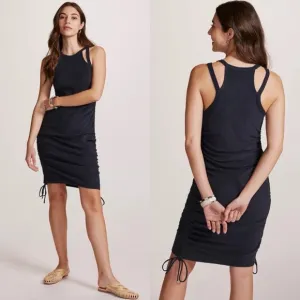 Anthropologie Daily Practice Strappy Terry Mini Dress Ruched Sides Navy size XSP