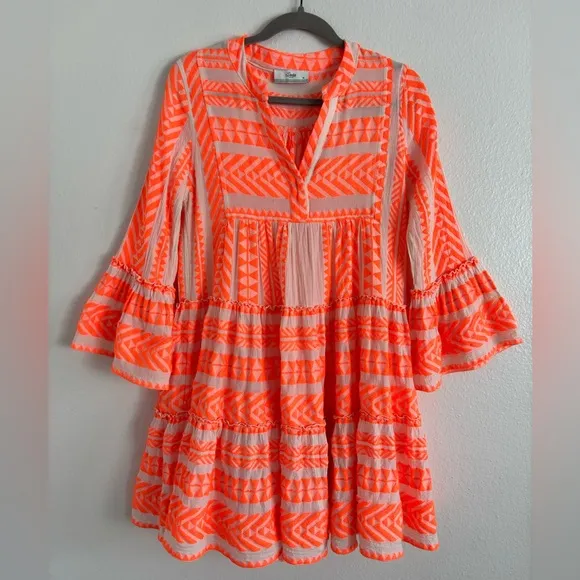 Anthropologie Devotion Twins Ella Dress in Neon Orange XS