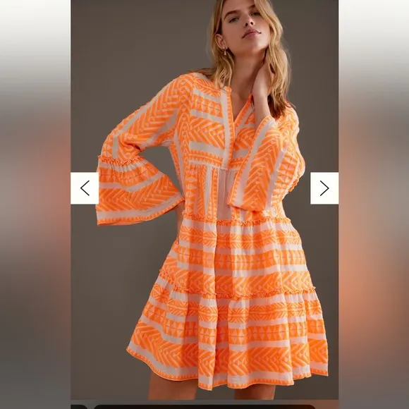 Anthropologie Devotion Twins Ella Dress in Neon Orange XS