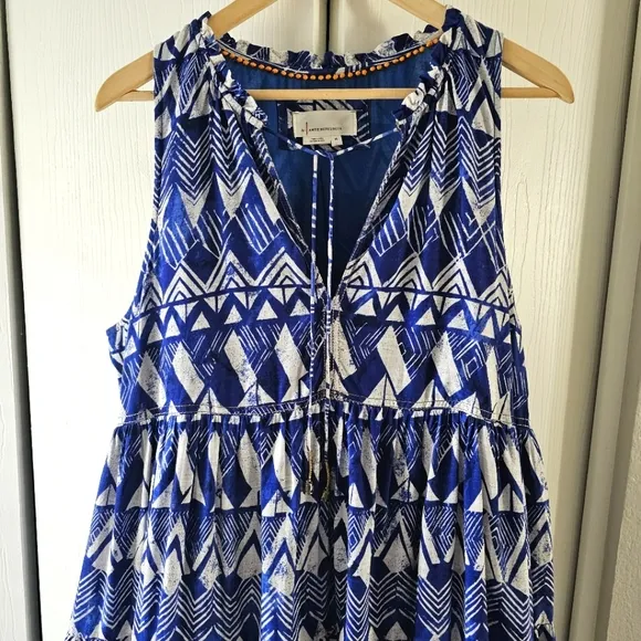 Anthropologie Diaz Tiered Maxi Dress Rare XL Boho Cotton Maxi w/ Pockets Coastal