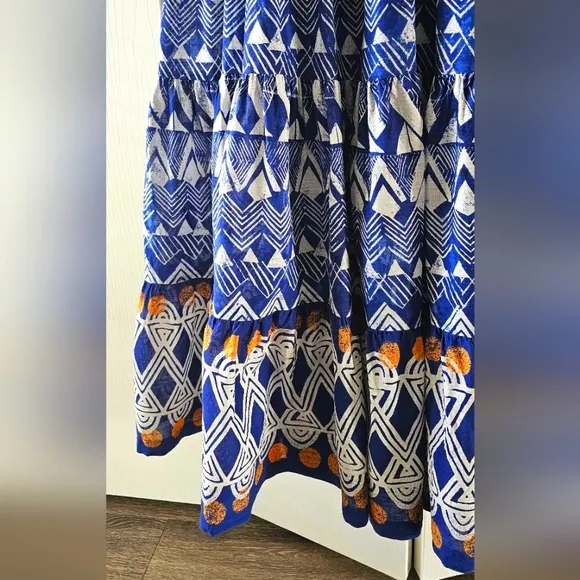 Anthropologie Diaz Tiered Maxi Dress Rare XL Boho Cotton Maxi w/ Pockets Coastal