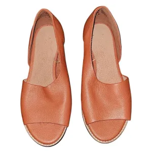 Anthropologie D'orsay Open Toe Sandal Leather Flats US 6 Rust Orange Souvenir