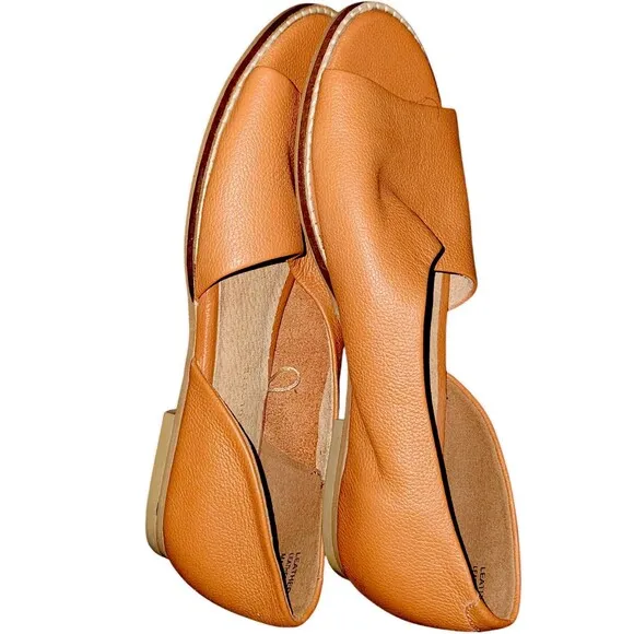 Anthropologie D'orsay Open Toe Sandal Leather Flats US 6 Rust Orange Souvenir
