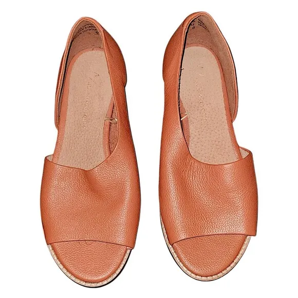 Anthropologie D'orsay Open Toe Sandal Leather Flats US 6 Rust Orange Souvenir