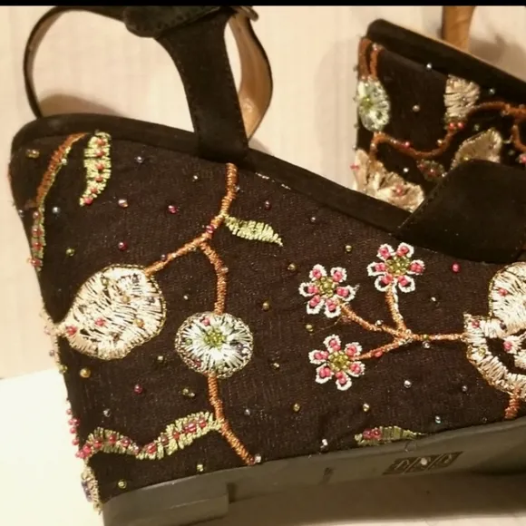 Anthropologie Floral Wedge Sandals Size 37