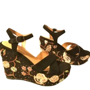 Anthropologie Floral Wedge Sandals Size 37