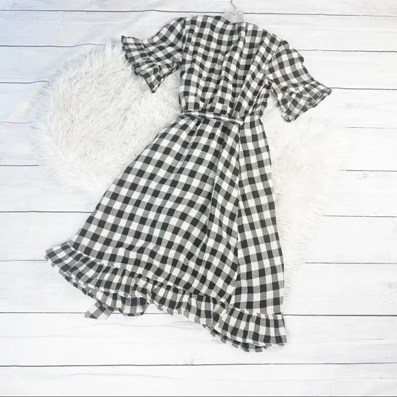 Anthropologie Isabella Sinclair Gingham Flutter Wrap Ruffle Hem Dress Size Small