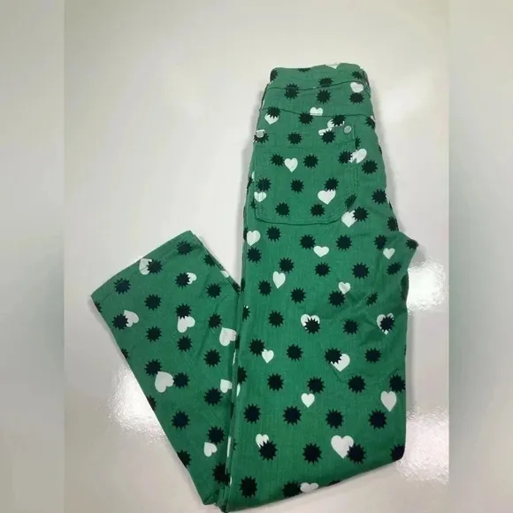 Anthropologie Jeans Green The Cigarette Heart Denim Pants NWT Maeve Size 26