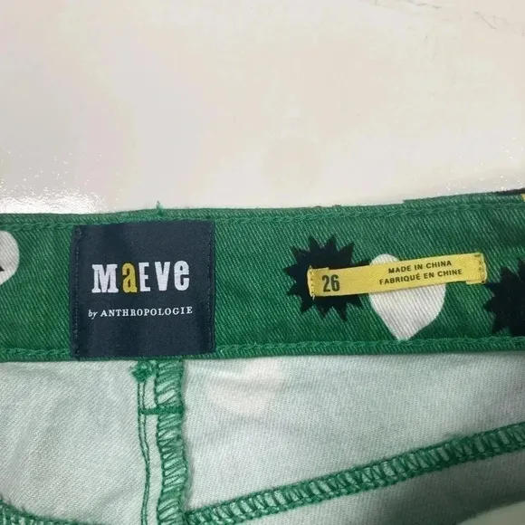Anthropologie Jeans Green The Cigarette Heart Denim Pants NWT Maeve Size 26