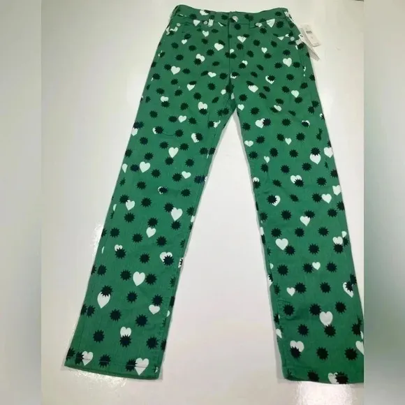 Anthropologie Jeans Green The Cigarette Heart Denim Pants NWT Maeve Size 26