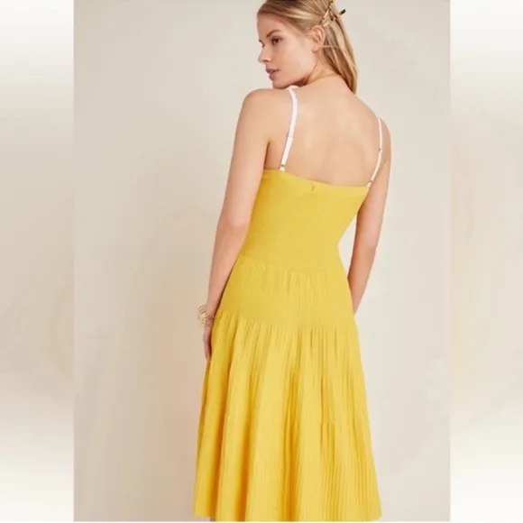 Anthropologie Jolie Tiered Sun Dress Yellow Large Stretch Travel Statement