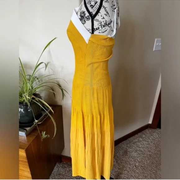 Anthropologie Jolie Tiered Sun Dress Yellow Large Stretch Travel Statement