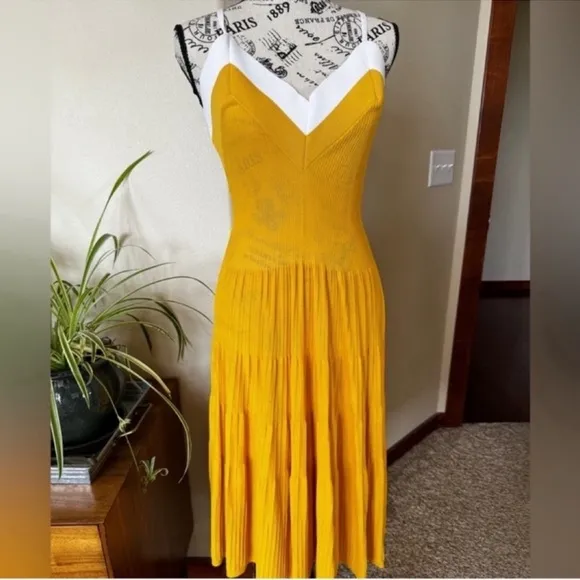 Anthropologie Jolie Tiered Sun Dress Yellow Large Stretch Travel Statement