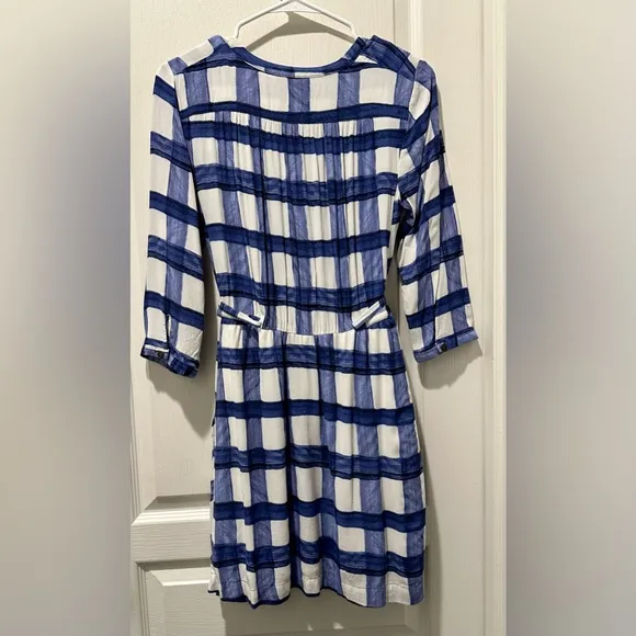 Anthropologie | Maeve 1/2 Sleeve Deverey Mini Shirt Dress in Blue &amp; White Plaid