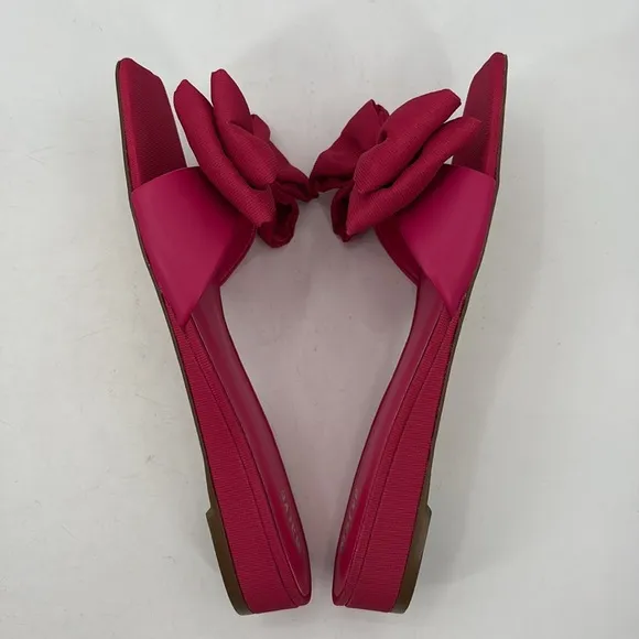 Anthropologie Maeve Bow Micro Wedge Slide Sandals in Pink - NWOT - Size 8