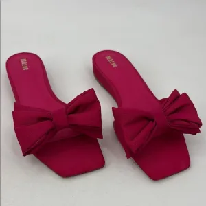 Anthropologie Maeve Bow Micro Wedge Slide Sandals in Pink - NWOT - Size 8