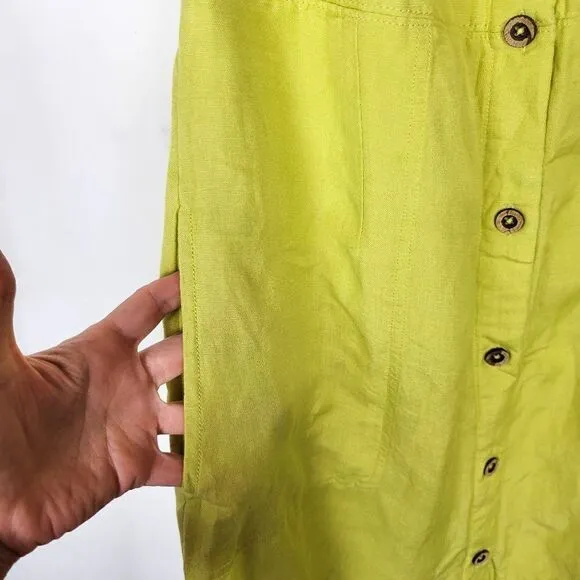 Anthropologie Maeve Chartreuse Green Linen Blend Twist Front Tie Back Mini Dress