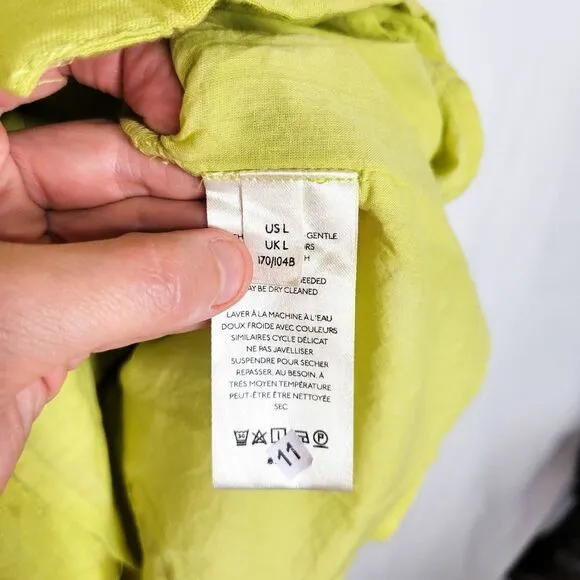 Anthropologie Maeve Chartreuse Green Linen Blend Twist Front Tie Back Mini Dress