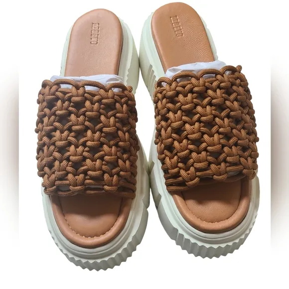 Anthropologie NIB Maeve Crochet Platform Slide Sandals Size 9