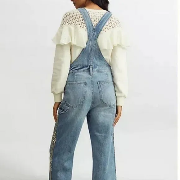 Anthropologie Pilcro 30P NWT The Lex Denim Jean Overalls Camo Animal 30 Petite