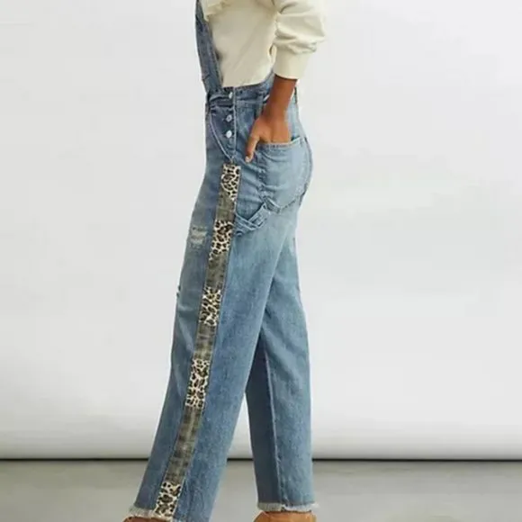 Anthropologie Pilcro 30P NWT The Lex Denim Jean Overalls Camo Animal 30 Petite