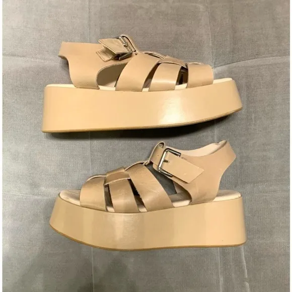 Anthropologie Pilcro Platform Fisherman Sandals Cream Tan  Leather Size 41